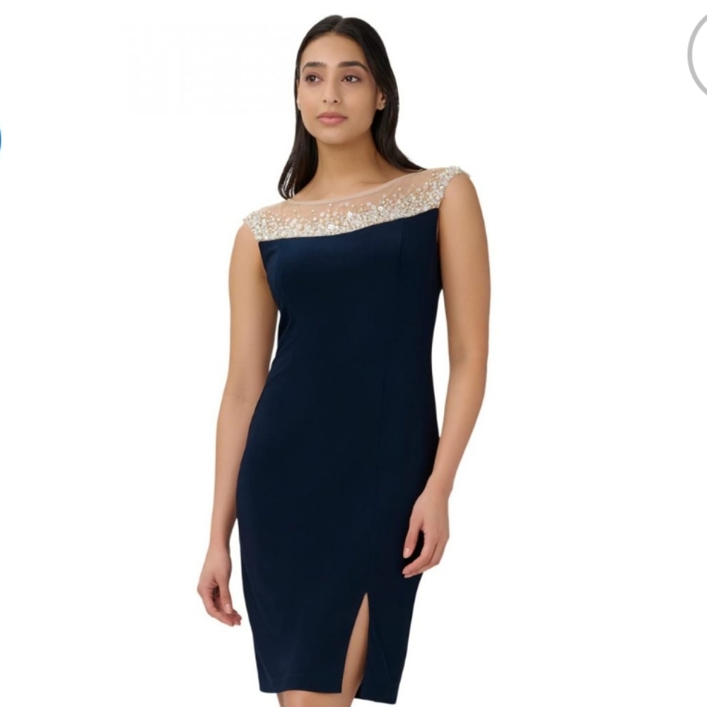 Adrianna Papell Sleeveless Stretch Jersey Cocktail Dress with Beaded Yok…